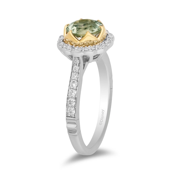 Enchanted Disney Tiana 7.0mm Green Quartz and 0.29 CT. T.W. Diamond Scallop Frame Engagement Ring in 14K Two-Tone Gold