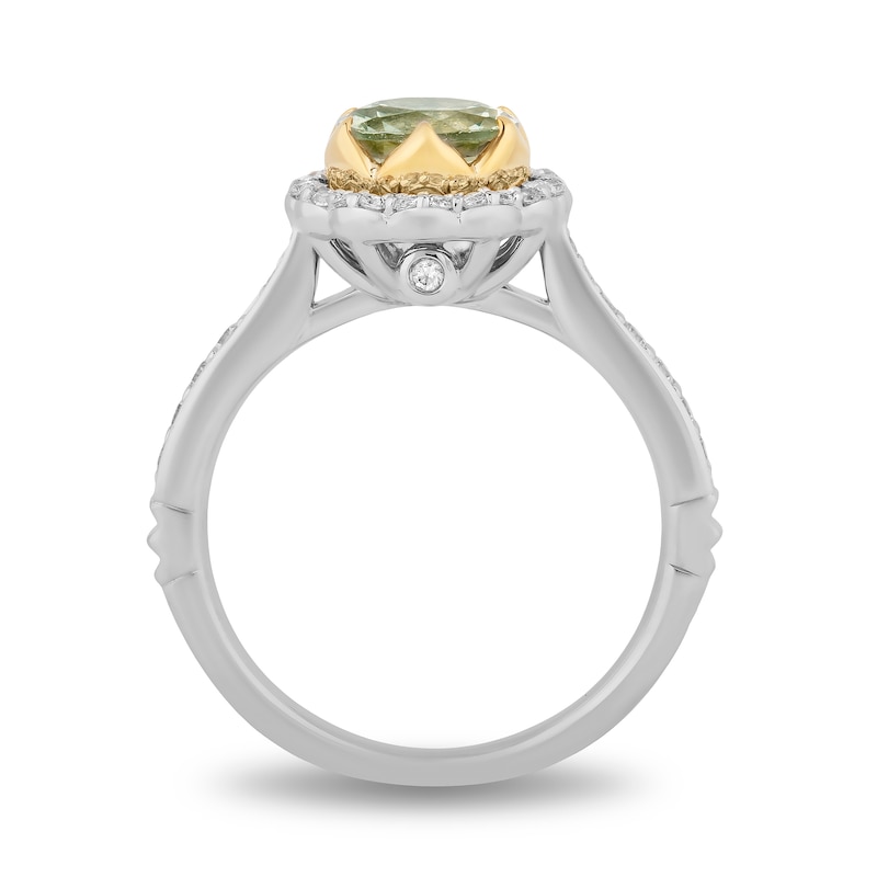 Enchanted Disney Tiana 7.0mm Green Quartz and 0.29 CT. T.W. Diamond Scallop Frame Engagement Ring in 14K Two-Tone Gold|Peoples Jewellers