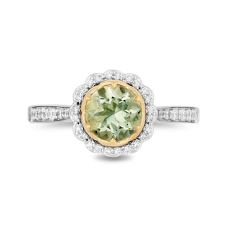 Enchanted Disney Tiana 7.0mm Green Quartz and 0.29 CT. T.W. Diamond Scallop Frame Engagement Ring in 14K Two-Tone Gold