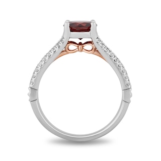 Enchanted Disney Snow White 7.0mm Garnet and 0.23 CT. T.W. Diamond Split Shank Engagement Ring in 14K Two-Tone Gold