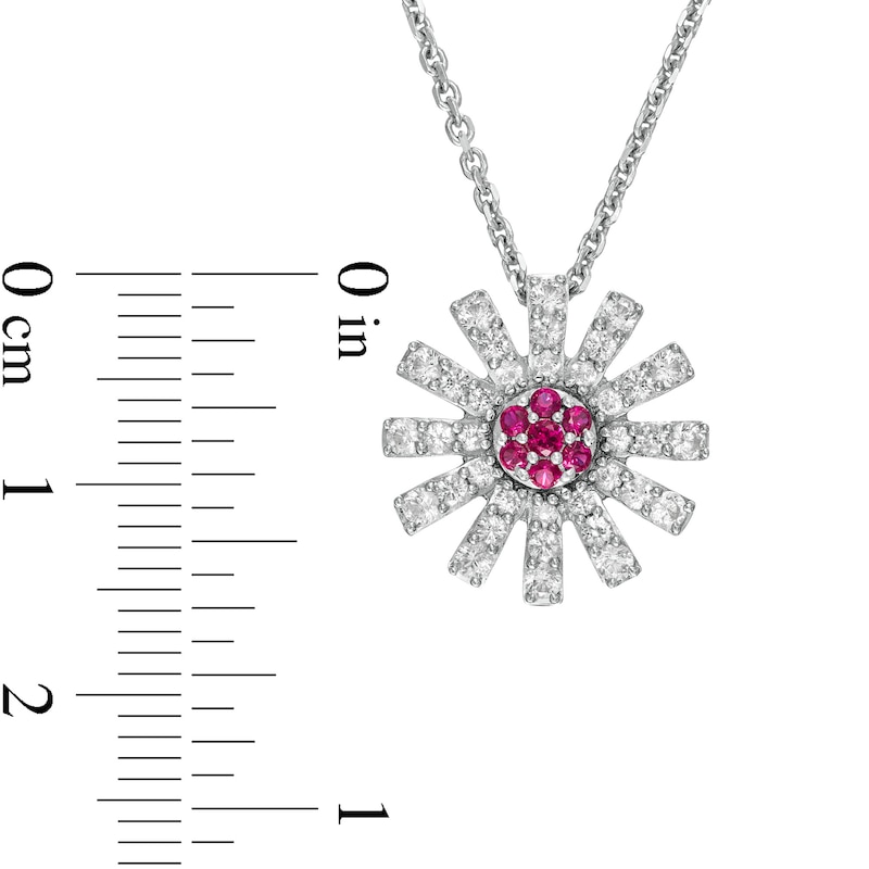 Lab-Created Ruby and White Lab-Created Sapphire Starburst Pendant in Sterling Silver|Peoples Jewellers