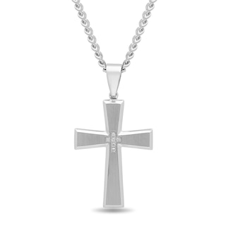 Men's 0.04 CT. T.W. Diamond Multi-Finish Bevelled Edge Cross Pendant in Stainless Steel - 24"