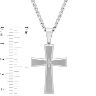 Men's 0.04 CT. T.W. Diamond Multi-Finish Bevelled Edge Cross Pendant in Stainless Steel - 24"