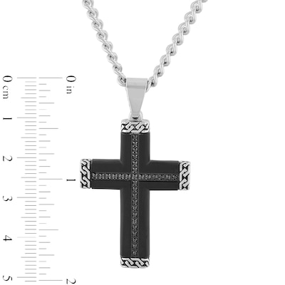 Men's 0.26 CT. T.W. Black Enhanced Diamond Chain Link-Ends Cross Pendant in Stainless Steel and Black IP - 24"