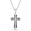Thumbnail Image 0 of Men's 0.32 CT. T.W. Diamond Knife Edge Layered Gothic-Style Cross Pendant in Stainless Steel and Black IP - 24"