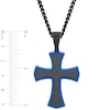 Men's Multi-Finish Inlay Point-Ends Gothic-Style Cross Pendant in Stainless Steel with Black and Blue IP - 24"