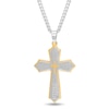 Thumbnail Image 0 of Men's Multi-Finish Point-Ends Lord's Prayer Layered Cross Pendant in Stainless Steel and Yellow IP - 24"