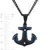 Men's Multi-Finish Riveted Stacked Anchor Pendant in Stainless Steel with Black and Blue IP - 24"