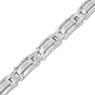 Men's 0.15 CT. T.W. Diamond Multi-Finish Triple Row Link Bracelet in Stainless Steel - 8.5"