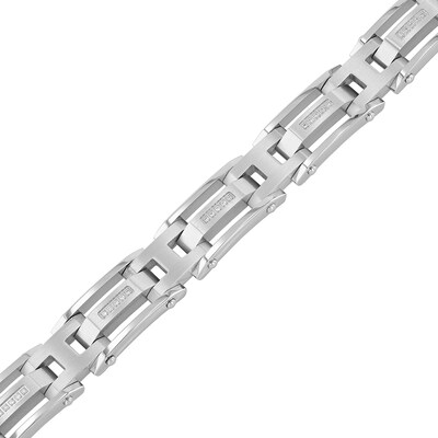 Men's 0.15 CT. T.W. Diamond Multi-Finish Triple Row Link Bracelet in Stainless Steel - 8.5"