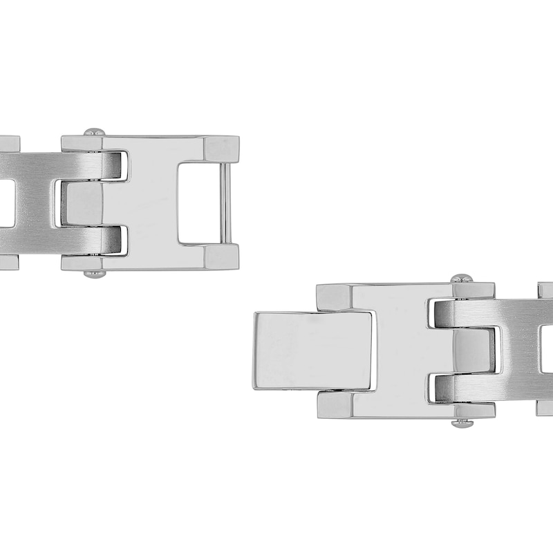 Men's 0.15 CT. T.W. Diamond Multi-Finish Triple Row Link Bracelet in Stainless Steel - 8.5"|Peoples Jewellers