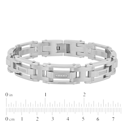 Men's 0.15 CT. T.W. Diamond Multi-Finish Triple Row Link Bracelet in Stainless Steel - 8.5"