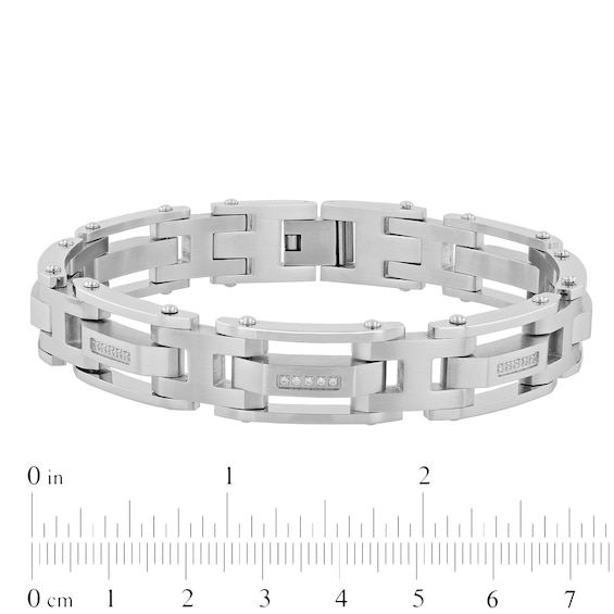 Men's 0.15 CT. T.W. Diamond Multi-Finish Triple Row Link Bracelet in Stainless Steel - 8.5"