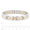 Thumbnail Image 2 of Men's 0.10 CT. T.W. Diamond Multi-Finish Stepped Edge Solid Link Bracelet in Stainless Steel and Yellow IP - 8.5"