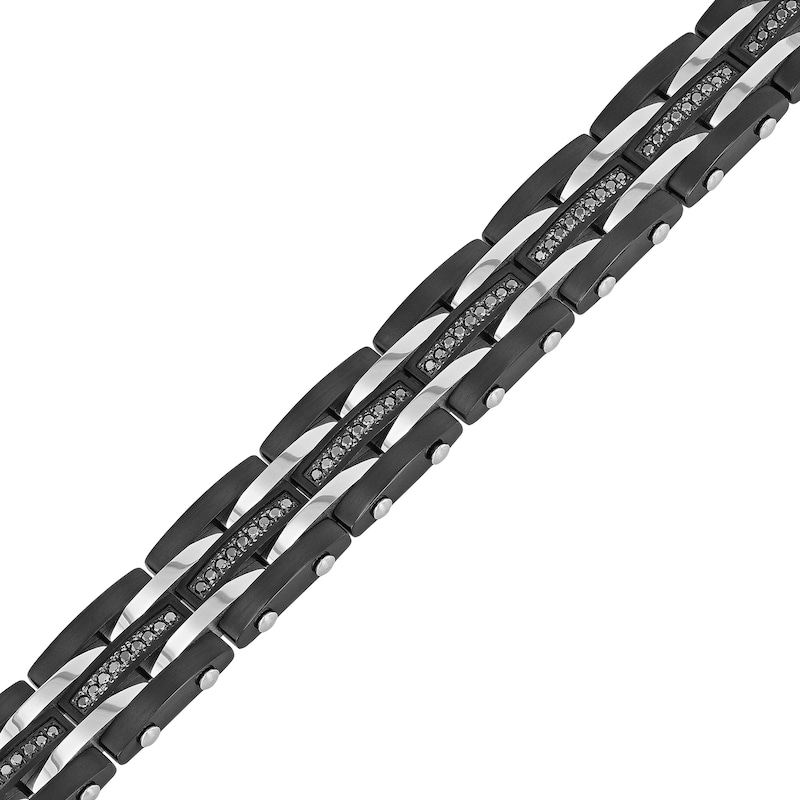 Men's 0.99 CT. T.W. Black Enhanced Diamond Alternating Multi-Row Link Bracelet in Stainless Steel and Black IP - 8.5"