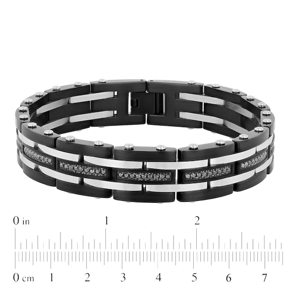 Men's 0.99 CT. T.W. Black Enhanced Diamond Alternating Multi-Row Link Bracelet in Stainless Steel and Black IP - 8.5"