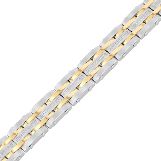 Men's 0.49 CT. T.W. Diamond Alternating Multi-Row Link Bracelet in Stainless Steel and Yellow IP - 8.5"