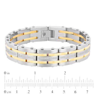 Men's 0.49 CT. T.W. Diamond Alternating Multi-Row Link Bracelet in Stainless Steel and Yellow IP - 8.5"