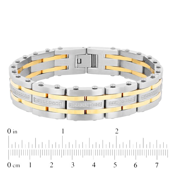 Men's 0.49 CT. T.W. Diamond Alternating Multi-Row Link Bracelet in Stainless Steel and Yellow IP - 8.5"