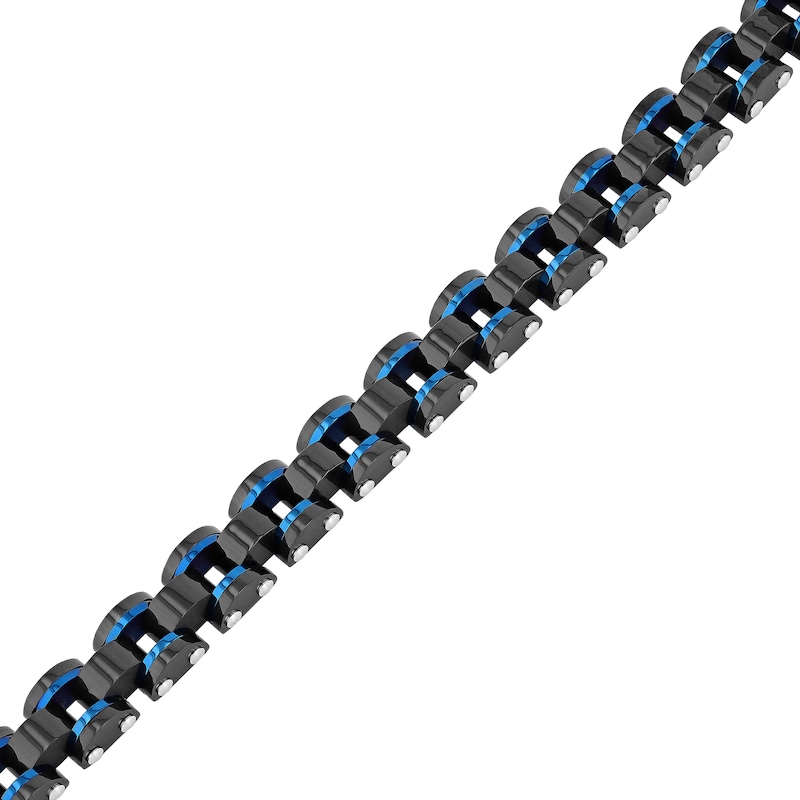 Men's 8.75mm Multi-Finish Riveted Dome Link Bracelet in Stainless Steel with Black and Blue IP - 8.5"