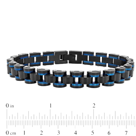 Men's 8.75mm Multi-Finish Riveted Dome Link Bracelet in Stainless Steel with Black and Blue IP - 8.5"