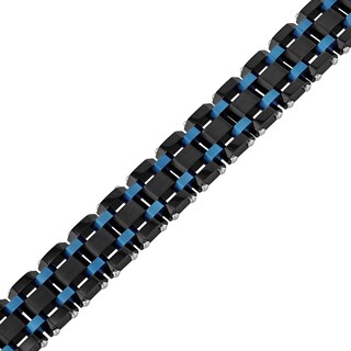 Men's 17.0mm Riveted Multi-Row Brick Pattern Link Bracelet in Stainless Steel with Black and Blue IP - 8.75"