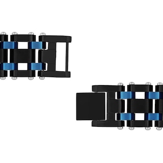 Men's 17.0mm Riveted Multi-Row Brick Pattern Link Bracelet in Stainless Steel with Black and Blue IP - 8.75"