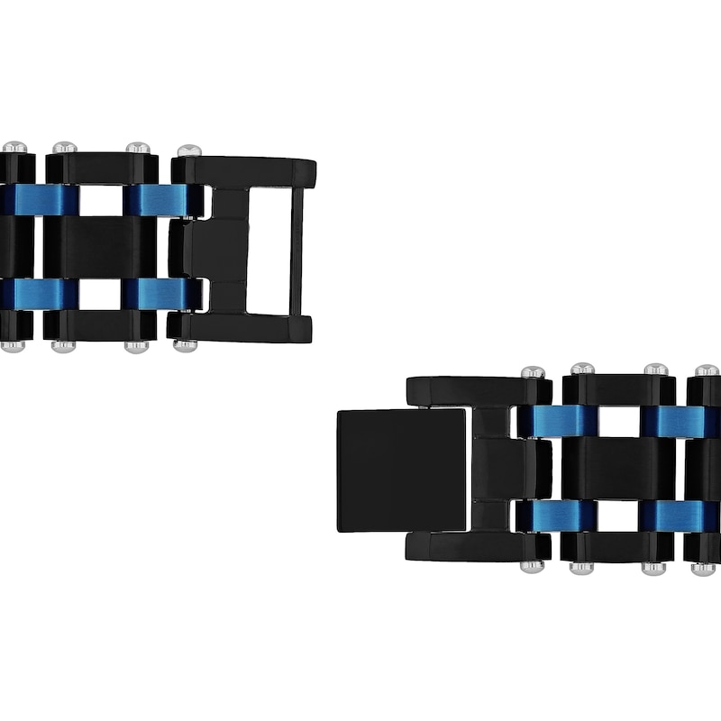 Men's 17.0mm Riveted Multi-Row Brick Pattern Link Bracelet in Stainless Steel with Black and Blue IP - 8.75"|Peoples Jewellers
