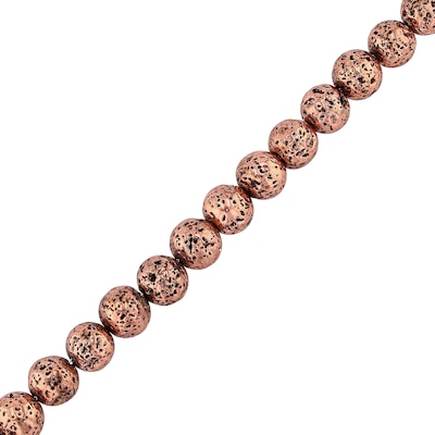 Men's 10.0mm Rose Lava Bead with Skull and Crossbones Bracelet in Stainless Steel with Gunmetal Grey and Rose IP - 8.5"