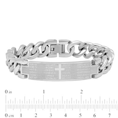 Men's Multi-Finish Lord's Prayer and Cross ID Bracelet in Stainless Steel - 8.5"