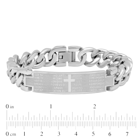 Men's Multi-Finish Lord's Prayer and Cross ID Bracelet in Stainless Steel - 8.5"