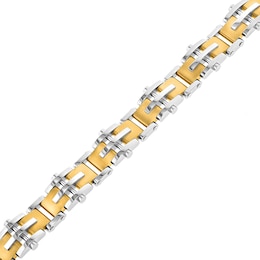 Men's 15.0mm Multi-Finish Riveted Mirrored Link Bracelet in Stainless Steel and Yellow IP - 8.5&quot;