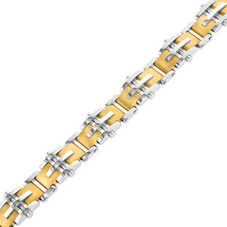 Men's 15.0mm Multi-Finish Riveted Mirrored Link Bracelet in Stainless Steel and Yellow IP - 8.5"