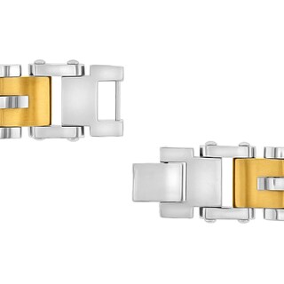 Men's 15.0mm Multi-Finish Riveted Mirrored Link Bracelet in Stainless Steel and Yellow IP - 8.5"