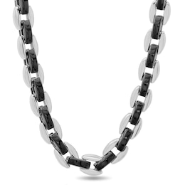 Men's 7.0mm Link Chain Necklace in Stainless Steel and Black IP - 24&quot;