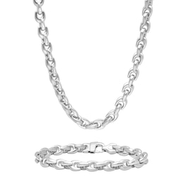 Men's 9.0mm Multi-Finish Wishbone Link Chain Necklace and Bracelet Set in Solid Stainless Steel  - 24&quot;