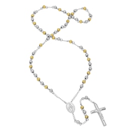 Men's Beaded Rosary in Stainless Steel and Yellow IP - 31&quot;