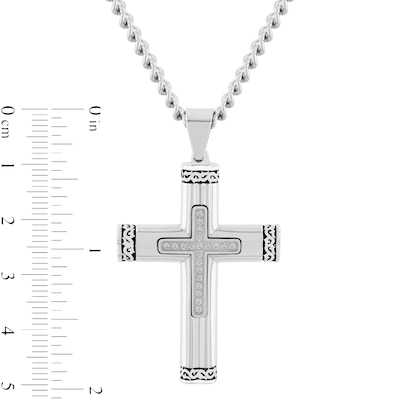 Men's 0.10 CT. T.W. Diamond Multi-Finish Crown of Thorns-Ends Cross Pendant in Stainless Steel and Black IP - 24"