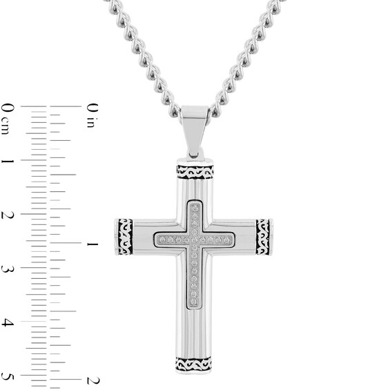 Men's 0.10 CT. T.W. Diamond Multi-Finish Crown of Thorns-Ends Cross Pendant in Stainless Steel and Black IP - 24"