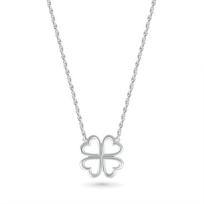 Heart-Shaped Four-Leaf Clover Outline Necklace in 10K White Gold - 17.5"