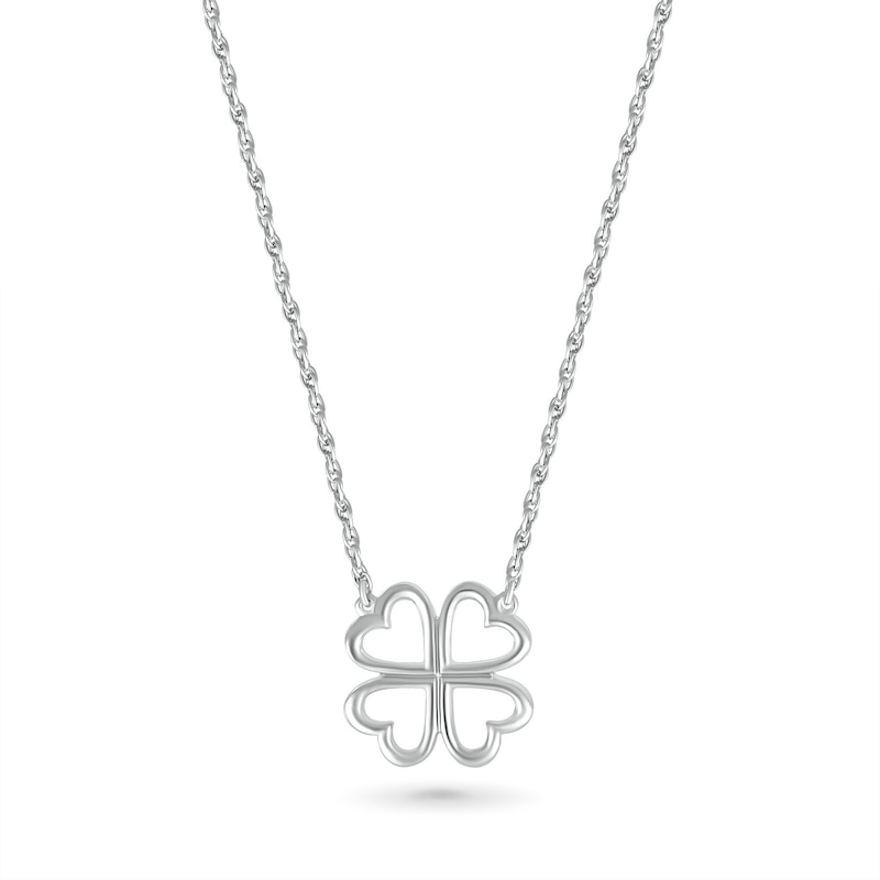Heart-Shaped Four-Leaf Clover Outline Necklace in 10K White Gold - 17.5"|Peoples Jewellers