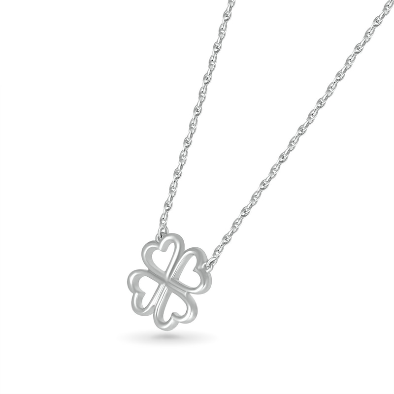 Heart-Shaped Four-Leaf Clover Outline Necklace in 10K White Gold - 17.5"