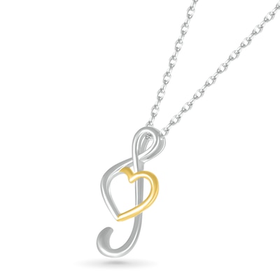 Treble Clef Heart Pendant in 10K Two-Tone Gold