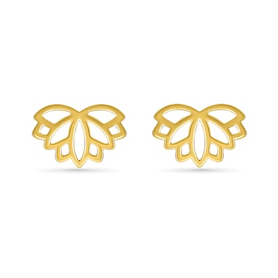 Lotus Flower Outline Stud Earrings in 10K Gold