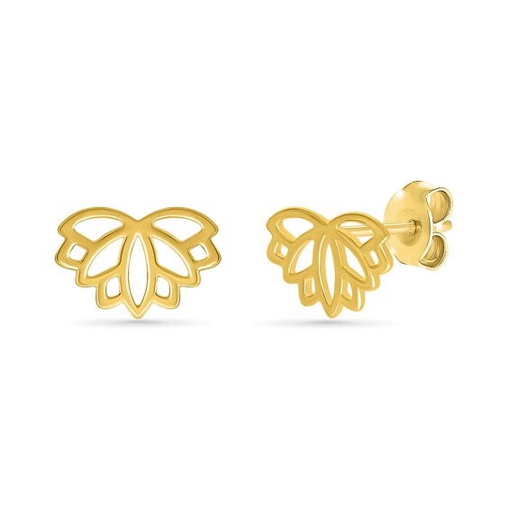 Lotus Flower Outline Stud Earrings in 10K Gold