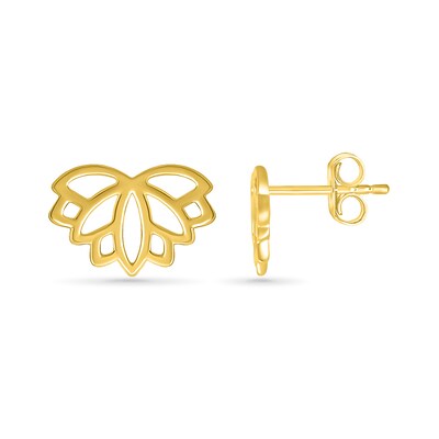 Lotus Flower Outline Stud Earrings in 10K Gold