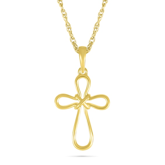 Criss-Cross "X" Loop Cross Outline Pendant in 10K Gold