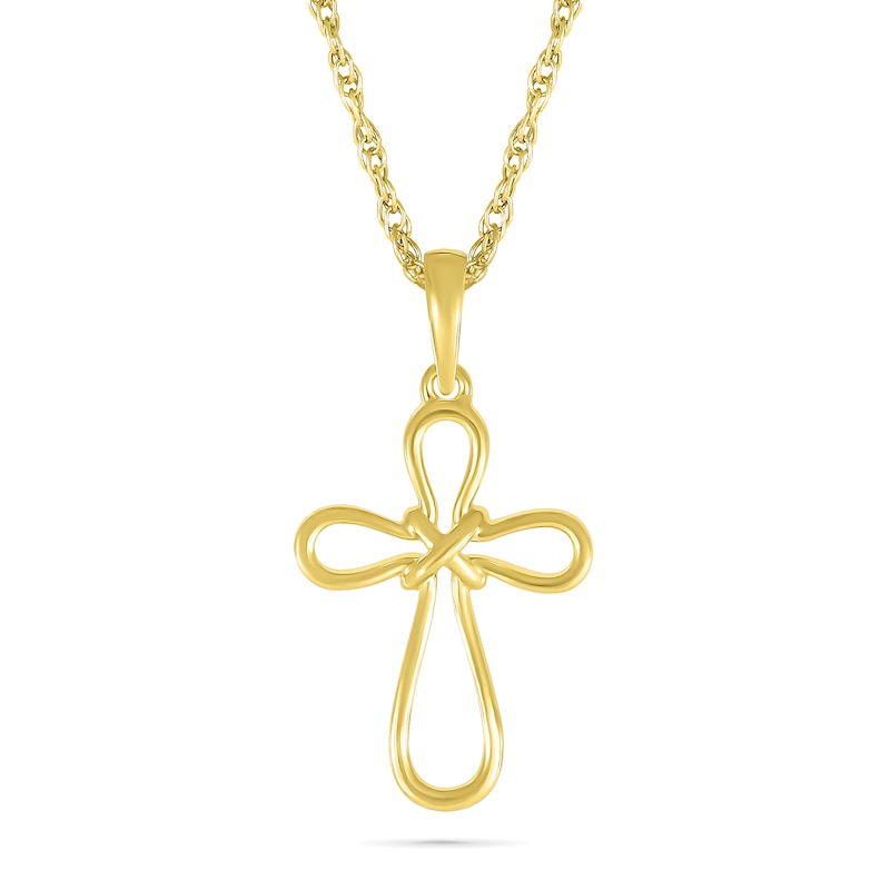 Criss-Cross "X" Loop Cross Outline Pendant in 10K Gold|Peoples Jewellers