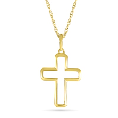 Block Cross Outline Pendant in 10K Gold