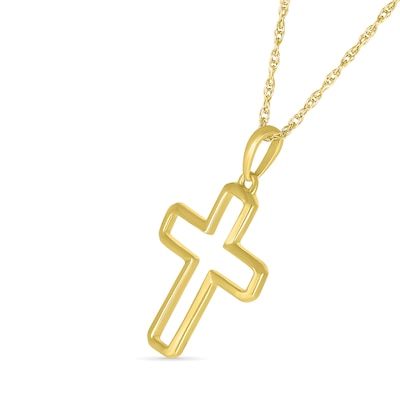 Block Cross Outline Pendant in 10K Gold